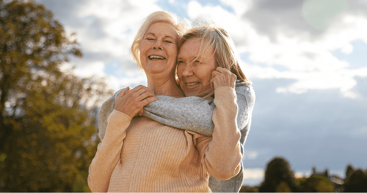 Portrait romantic elderly lesbian couple